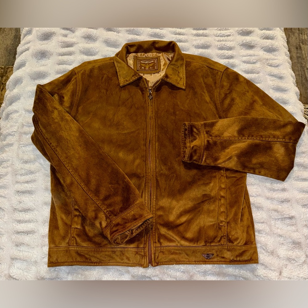 Men's Brown Faux Suede Bomber Jacket